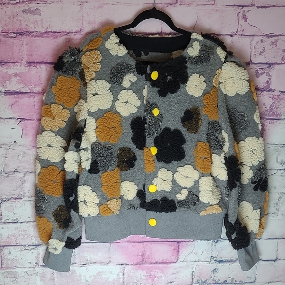 WOMEN'S BOHO CHUNKY FLEECE FLORAL BUTTON FRONT SWEATER JACKET 2XL - Picture 1 of 11